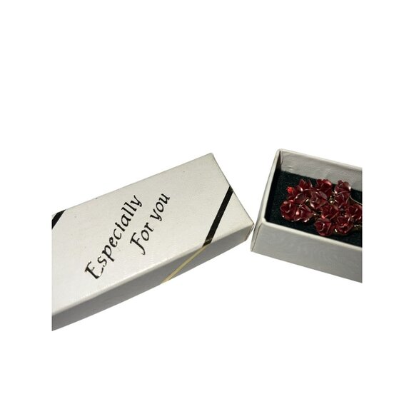 Vintage Red Rose Bouquet Brooch Pin In Original Gift Box - Picture 5 of 8